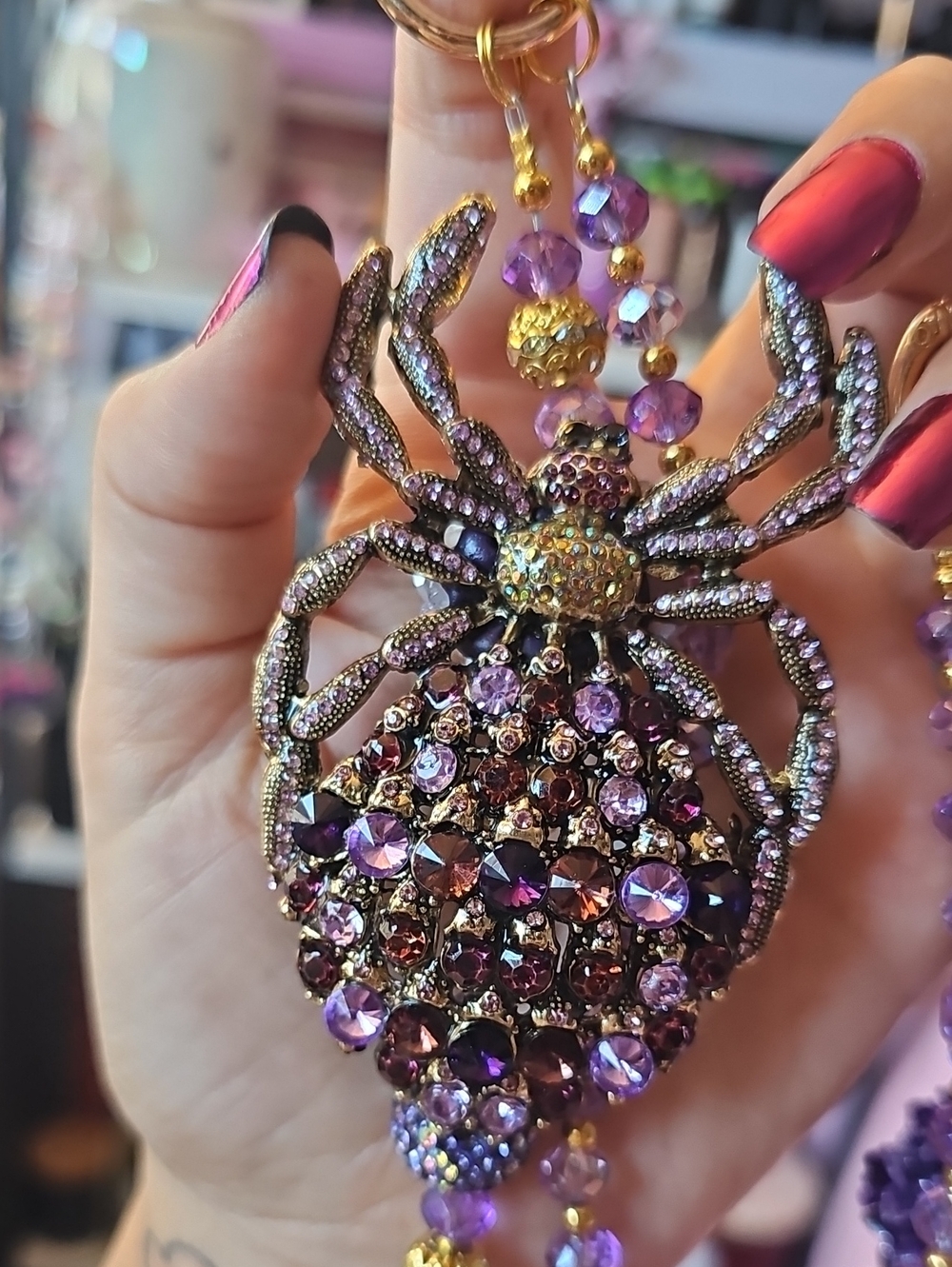 CHARM: Gold-Tone Purple Crystal Spider Purse Charm